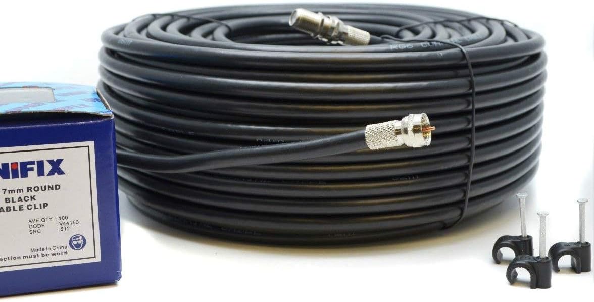 SSL Satellites 25 Meter RG6 Satellite TV Coax Cable Extension Kit with Fitted F Connectors for Sky Q HD, Freesat & Virgin - (25 Meter, Black)