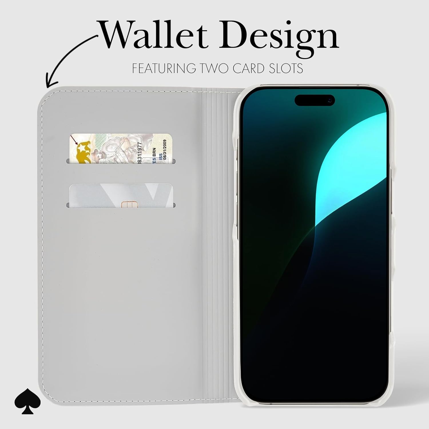 kate spade new york Wallet Folio iPhone 16 Plus Case - Compatible with Wireless Charging - Designer Phone Case - Metallic Silver