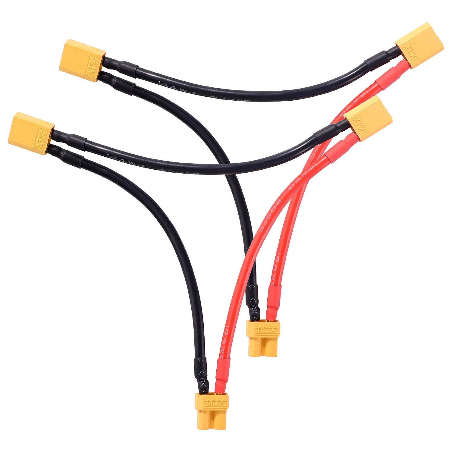 YIXISI 2 PCS XT30 Serial Series Battery Connector, XT30 1 Female and 2 Male Lipo Battery Series Connection14AWG Cable, for RC LiPO Battery