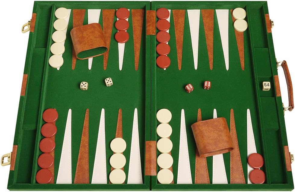 Middleton Games Deluxe Backgammon Set - Board Game (Green - 18" x 12")