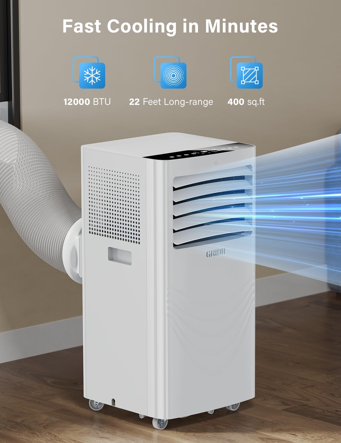 Aire acondicionado portátil de 12000 BTU, unidad de aire acondicionado para dormitorio con 4 modos de refrigeración/deshumidificador/ventilador y sueño, hasta 400 pies cuadrados, 45 db silencioso 2