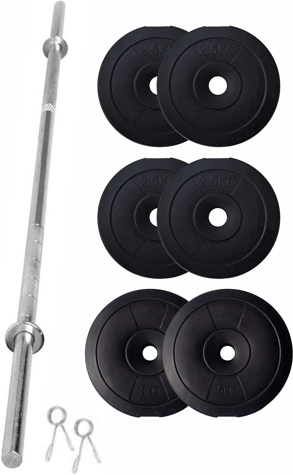 FitBox Sports Home Gym - W/A Barbell Rod & Weigth Plates 20kg (2.5kg x 4 + 5kg x 2), Black (9506)