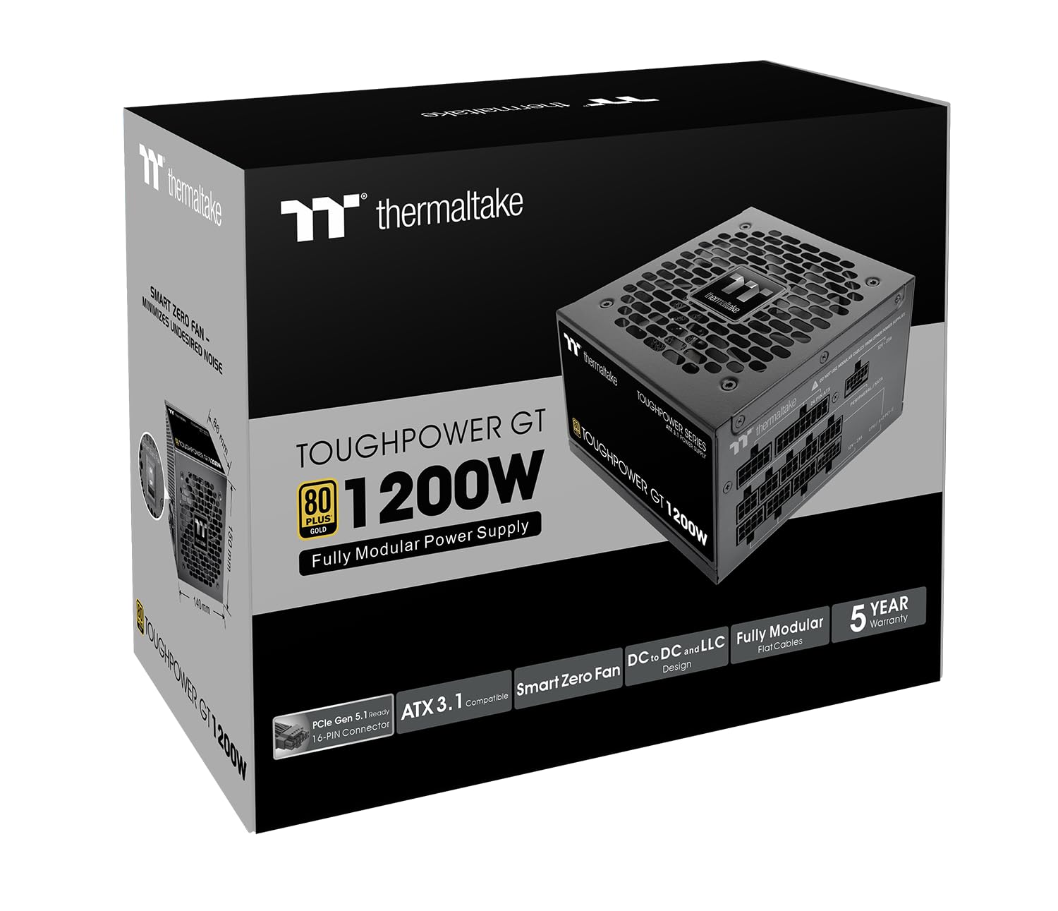 Thermaltake Toughpower GT 1200W | ATX 3.1 | PCIe 5.1 12V-2x6-Anschluss | ultraleise Smart-Zero-Funktion | Low Profile Kabel | 80+ GOLD | Modular