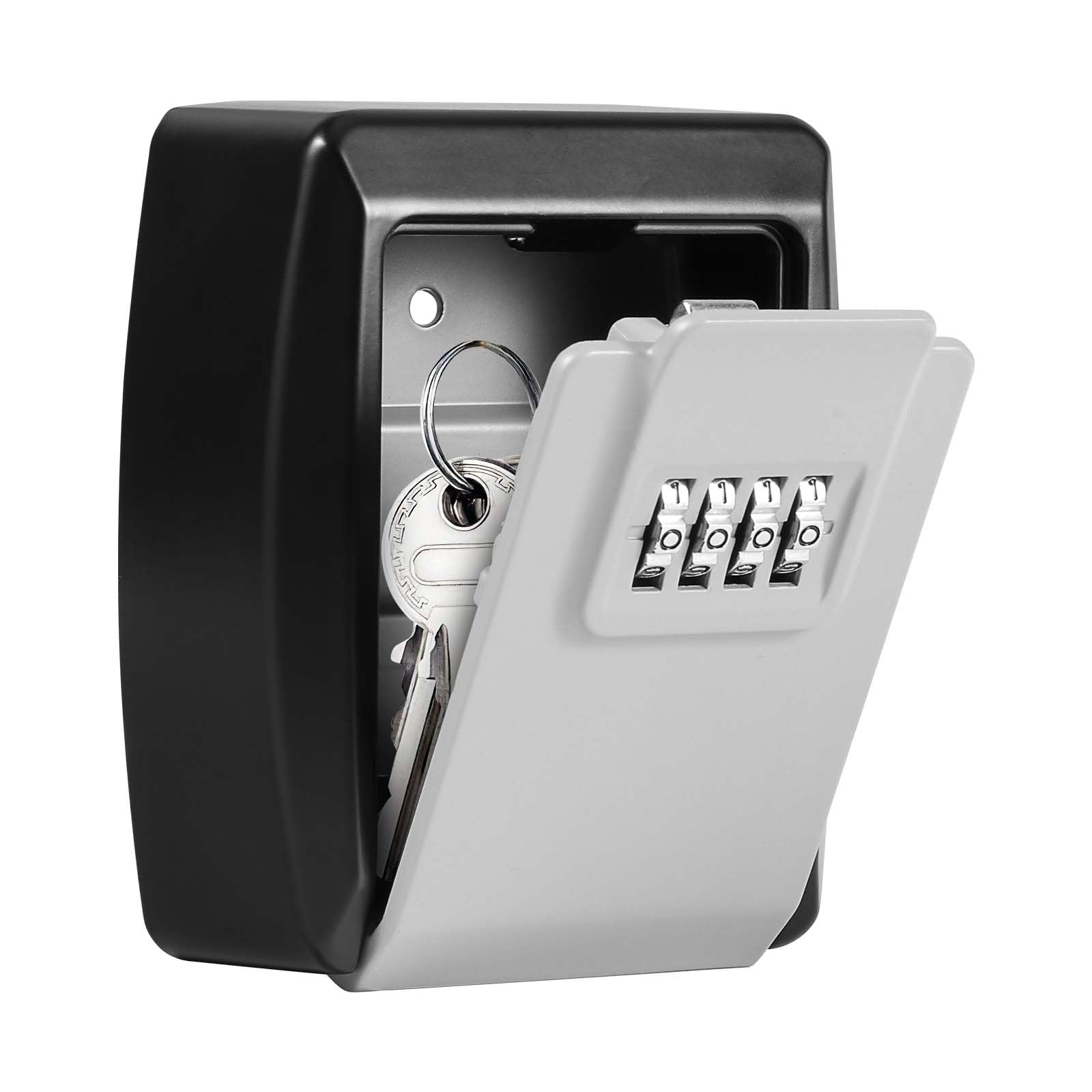 Vinabo Caja para Llaves, Caja de Seguridad para Llaves Exteriores con CóDigo de 4 DíGitos, C aja Seguridad Llaves de Pared Resistente al Agua y al óXido para Tarjetas (Gris)