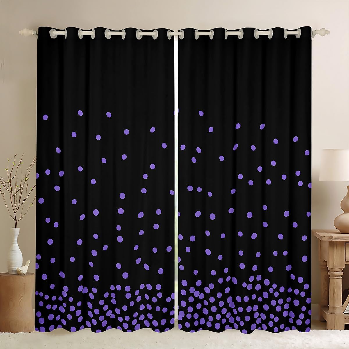 Polka Dots Window Curtains,Blue Green Black Curtain,Geometric Window Drapes for Kids Teens Boys Young Man,Modern Bedroom Decorative,Modern Lines Art Curtain,38Wx54L