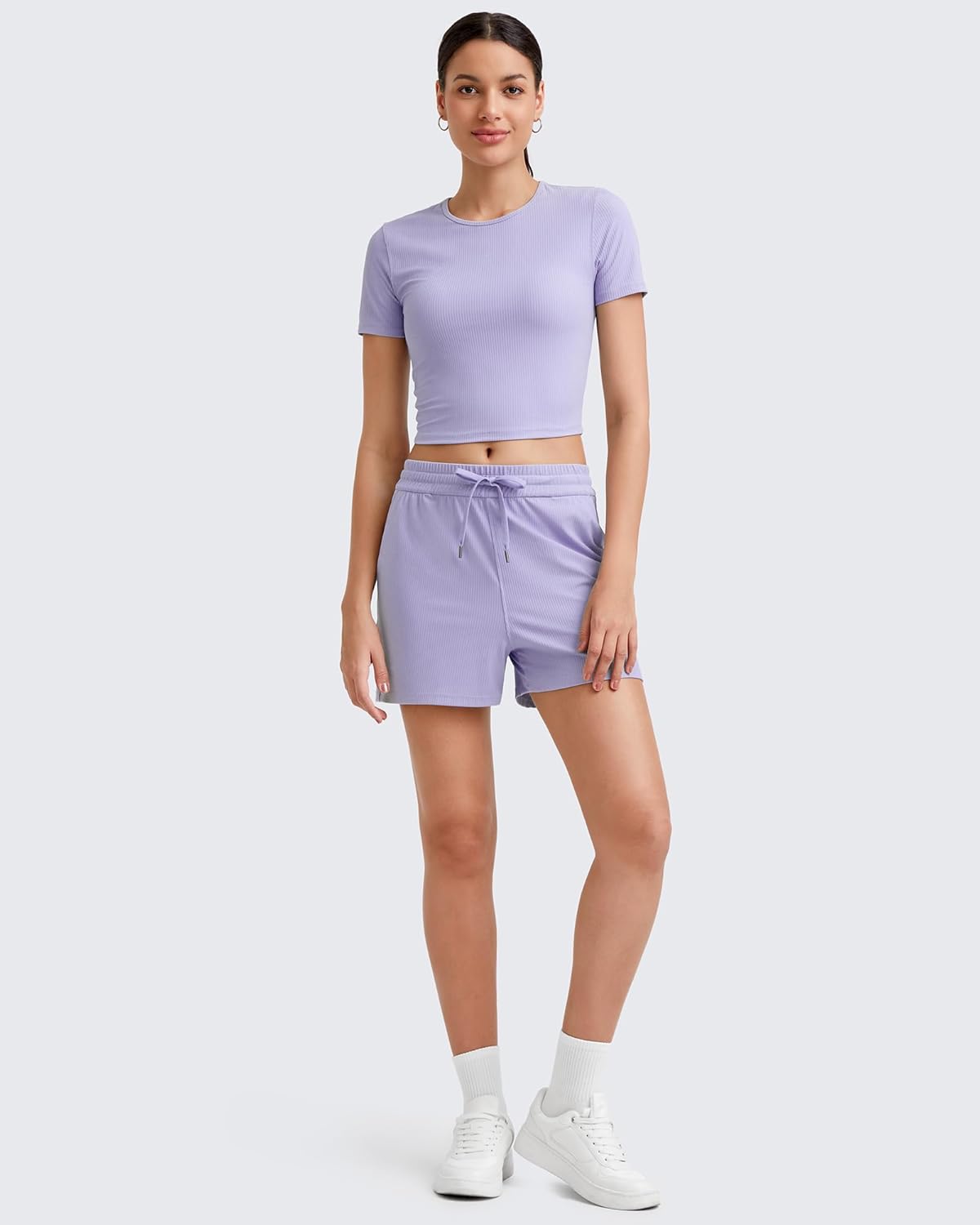 G4Free Casual Tops for Women Slim Fit Short Sleeve Sport Cute Basic Tees Comfy Lightweight Dry Wicking Yoga Shirts(Lavender,L) - Image 4