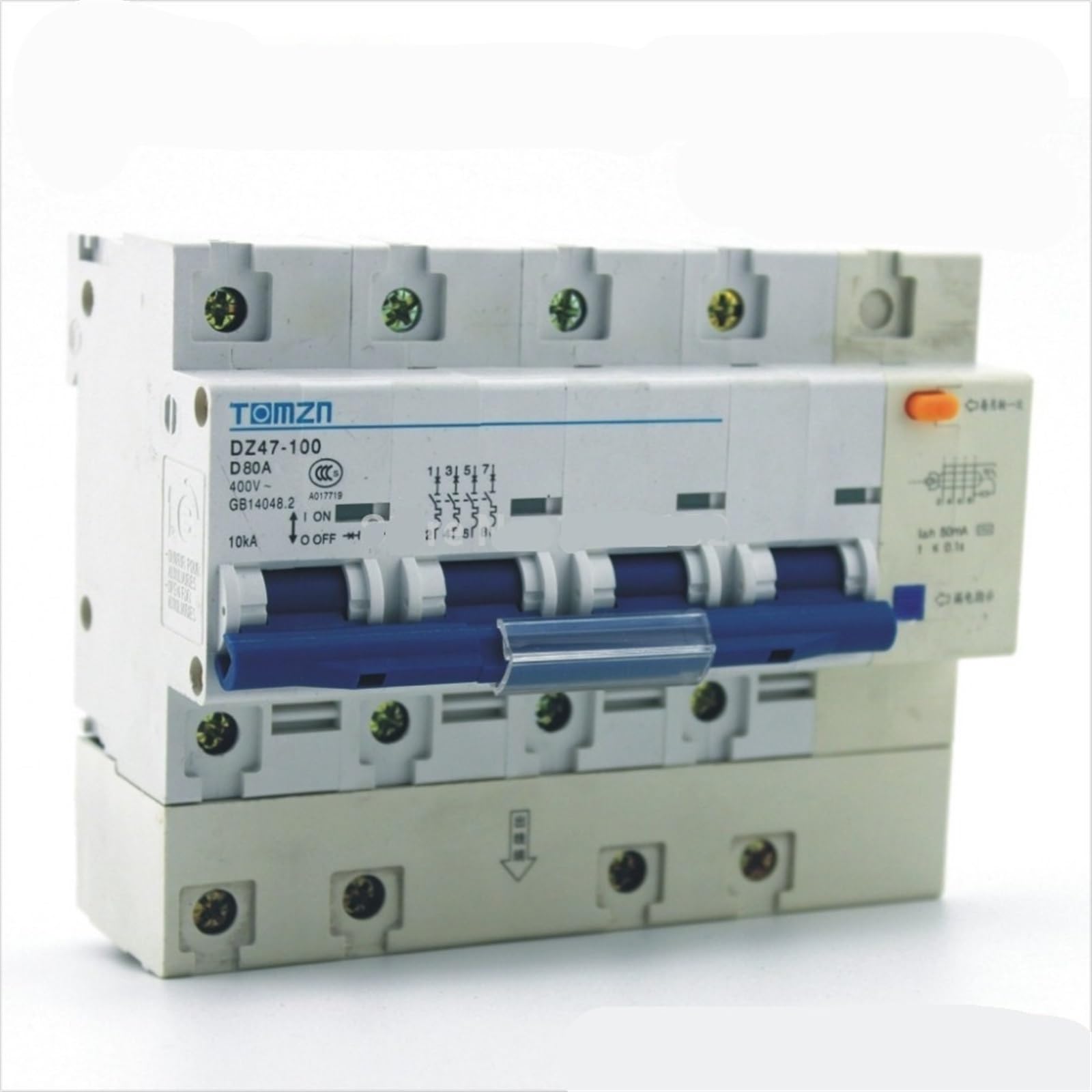 Disjoncteur différentiel DZ47LE 4P 80A Type D pour réseau triphasé 400V
