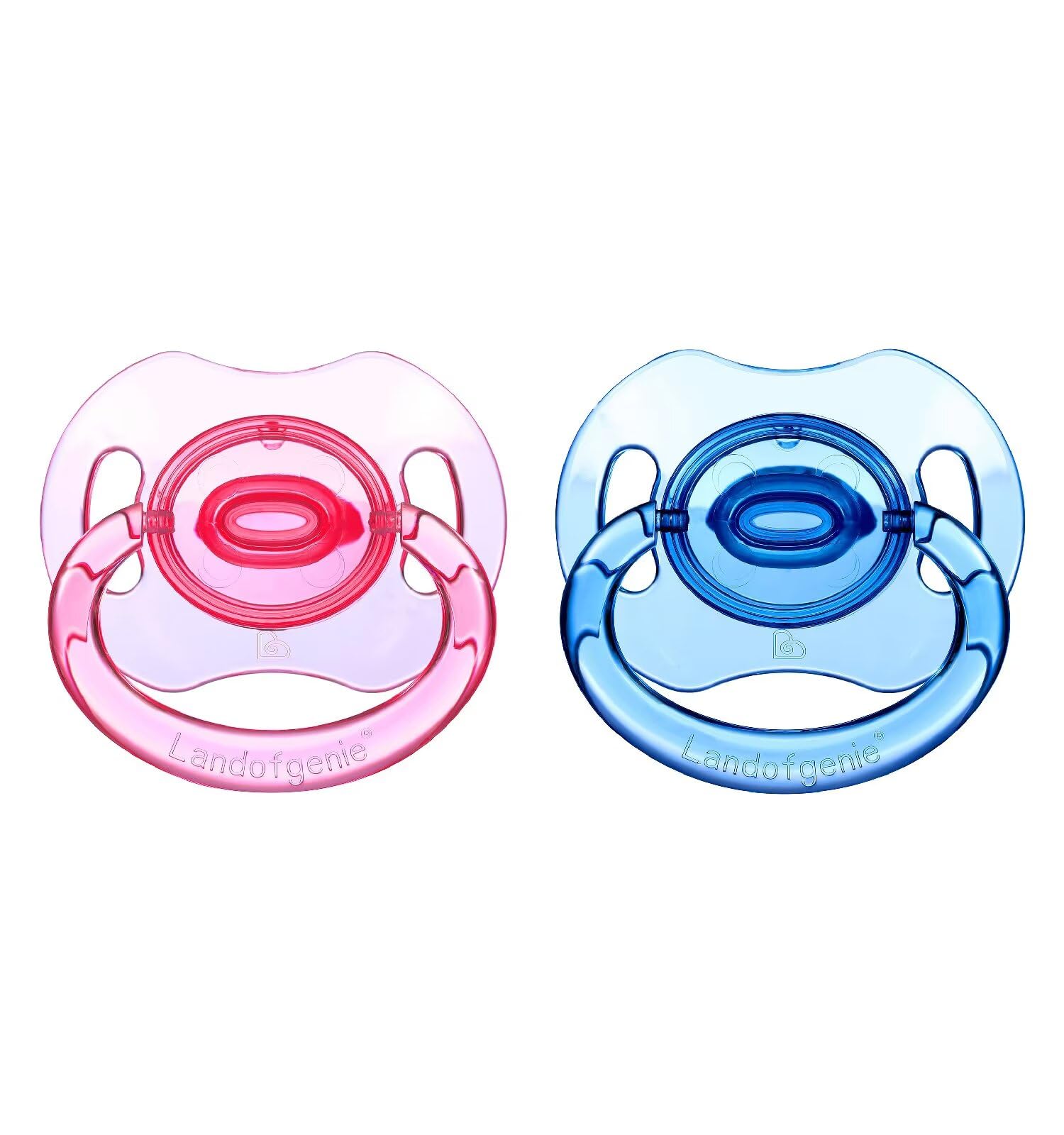 Landofgenie Adult Silicone Pacifier 2-Piece Set - Large Transparent Shield Comfortable for Stress Relief, Bone-Shaped, Blue + Pink