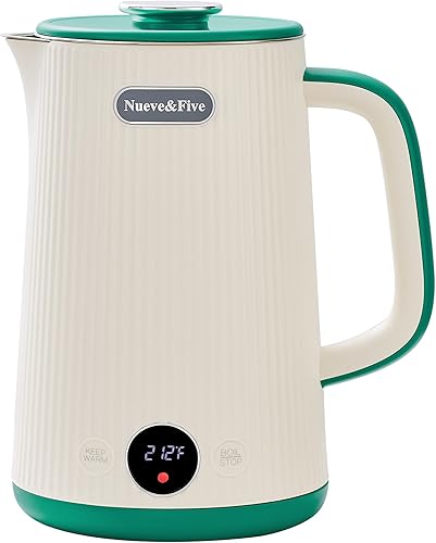 Nueve - Hervidor eléctrico con control de temperatura de 1.7 litros con pantalla, 5 presets de acero inoxidable 304, mantiene el calor, 1200 W de