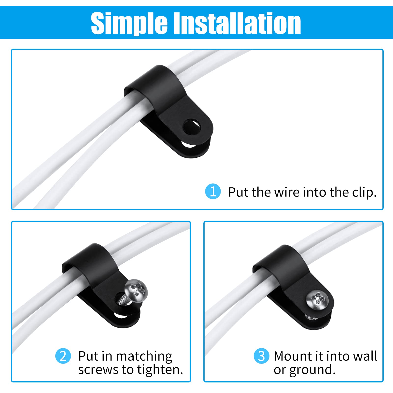 Kit Morsetti Per Cavi In Nylon 1/4'' (6,4 Mm) – 60 Clip + 120 Viti In Acciaio Inox 304 – Bianco, Resistente UV, Per Gestione Cavi Casa/Ufficio