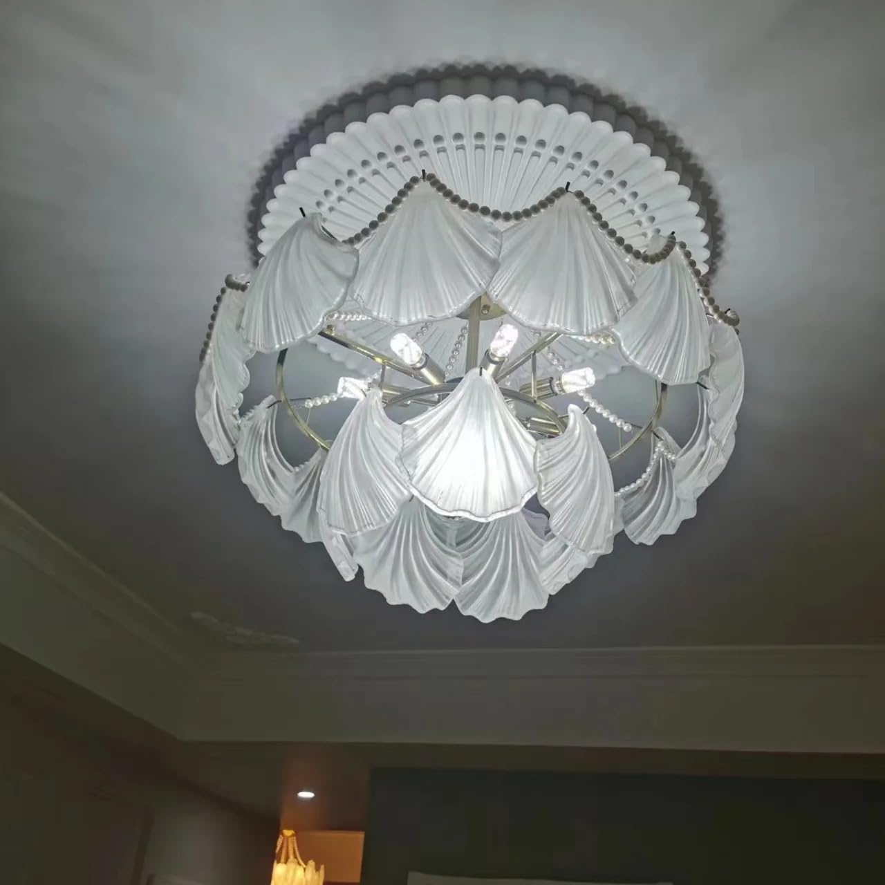 Modern 24 inch Chandelier, Gold Recessed Ceiling Lights Flush Mount Pendant Lamp Fixture,Indoor Hanging Lighting Close to The Ceiling Light Sconce for Living Room Bedroom Hotel Foyer,Included Bulb