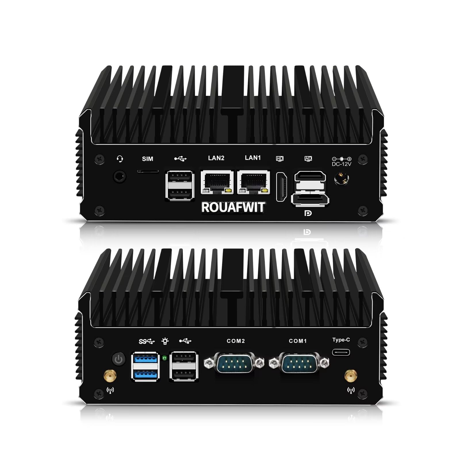 Mini PC Industrial Fanless 12th Gen J6413/J6412, Micro Desktop Ufficio Computer, Dual i226V 2.5GbE Lan, 2 COM, WiFi/BT, 3 Display, Barebone, NO RAM NO Storage