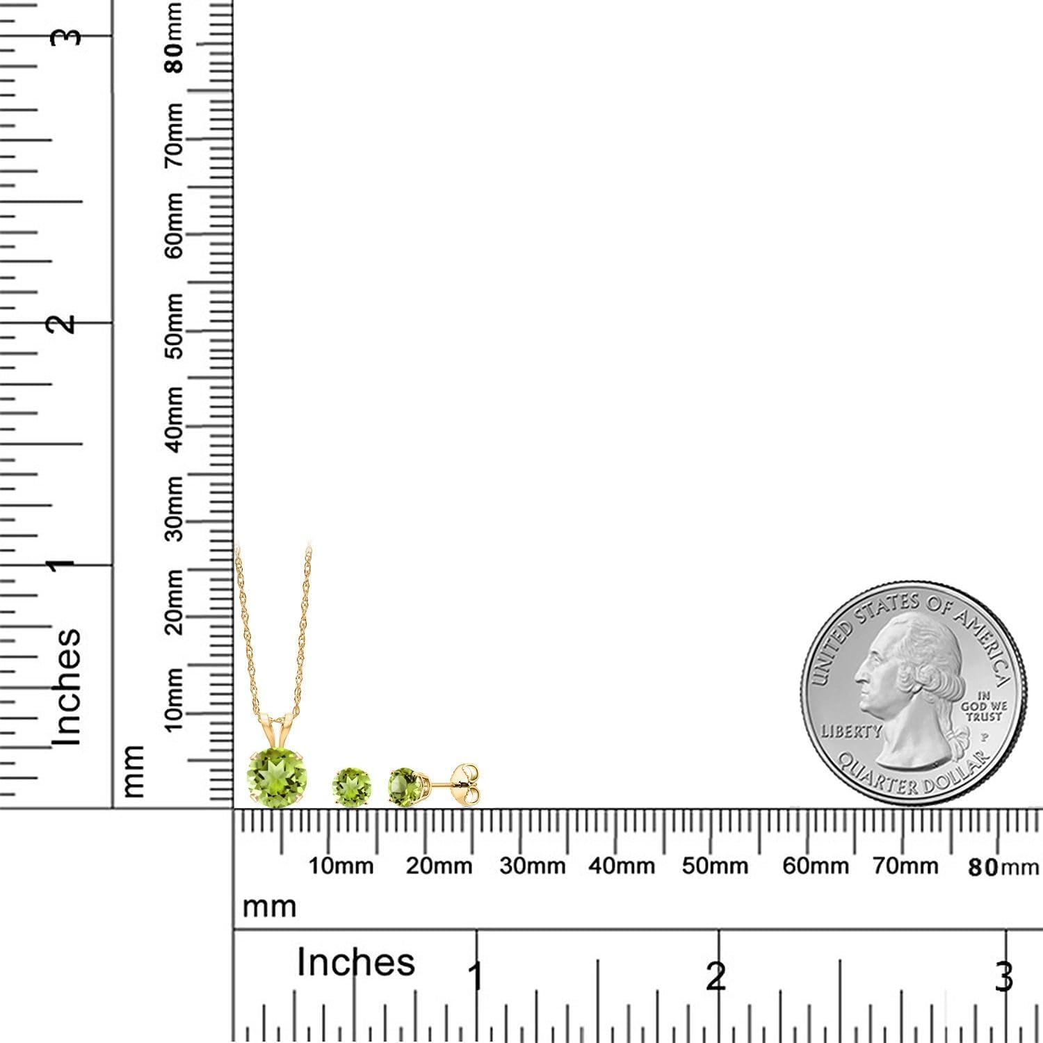 Gem Stone King 14K Yellow Gold Green Peridot Pendant Earrings Jewelry Set For Women | 1.60 Cttw | Gemstone August Birthstone | Round 6MM | with 18 Inch Gold Chain - Image 5