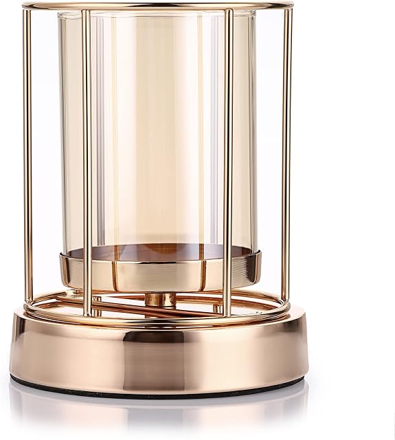 BSTKEY Metal Straight Pillar Candle Holder Candle Stand Centerpiece, Decorative Gold Candlelight Holder Candle Stand Holder with Removable Glass Shade for Party Wedding Home Decor (Height 15CM)