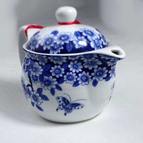 Miniatura 2 de Yxhupot Tetera 11.8 fl oz Azul y Blanco Flor Porcelana Tetera con Infusor Classic Water Pot (Flores mariposa)