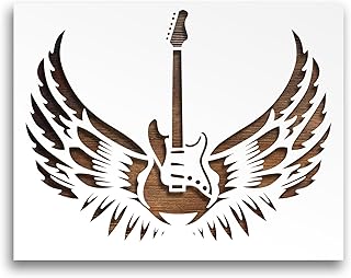 Winged Guitar Stencil, 7x9 Inch - Custom Cut Reusable Plastic Template, Translucent, 1 Piece for Drawing and Painting