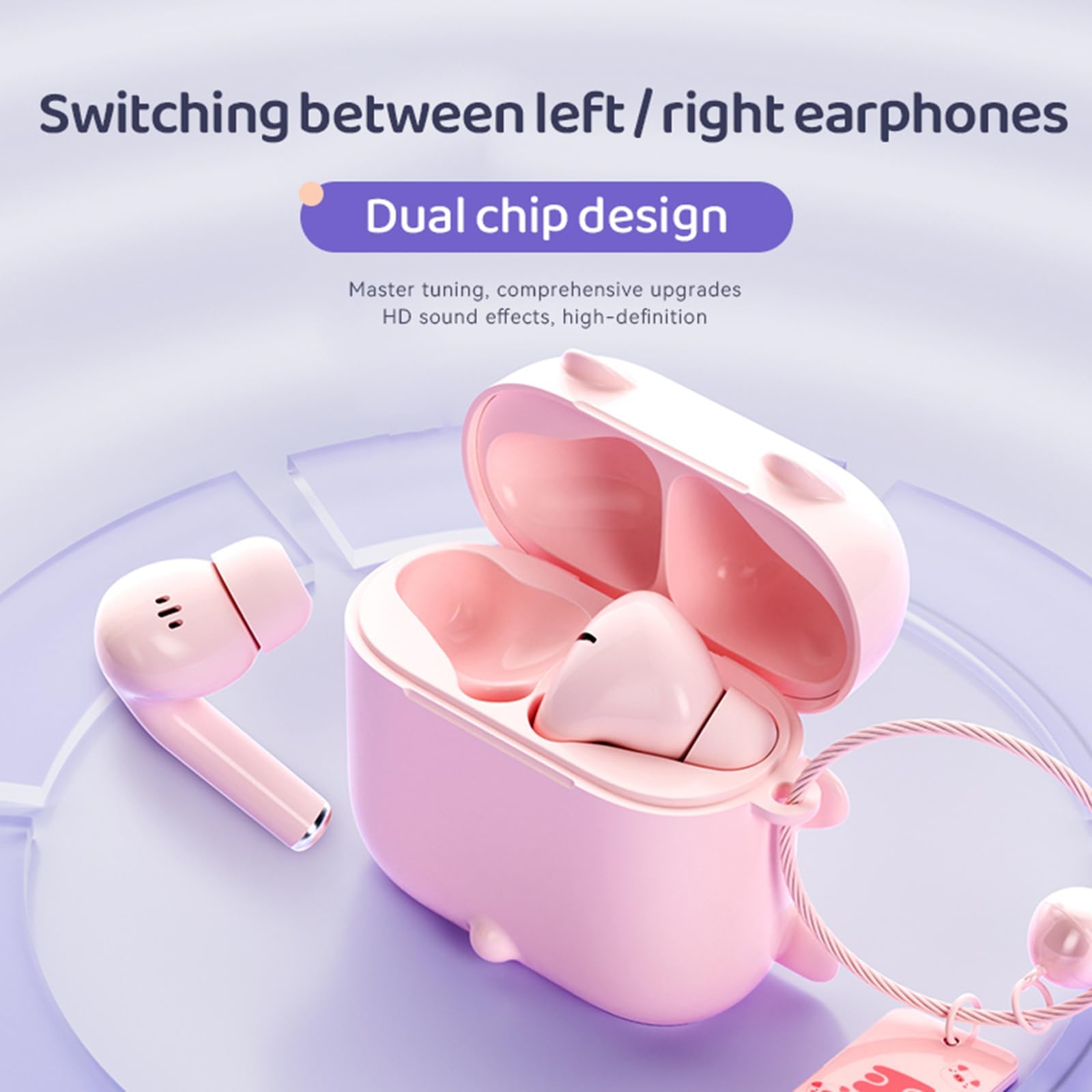 True Wireless Green Cute Earbuds Bluetooth Kawaii Headphones for Girls - Small Mini Tiny Ear Buds for Kids - Noise Cancelling Earbuds TWS Earphones Wireless for iPhone Android