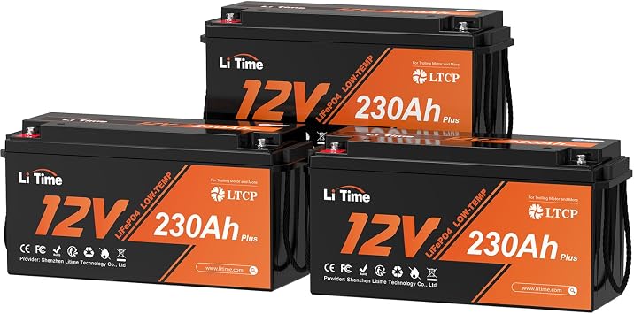 Litime 12V 230Ah LiFePO4 Battery, 12 Volt Lithium Battery with 200A BMS, Max. 15000 Deep Cycles, 2944Wh Energy, Backup Power for RV, Travel Trailer, Trolling Motor 3 Packs