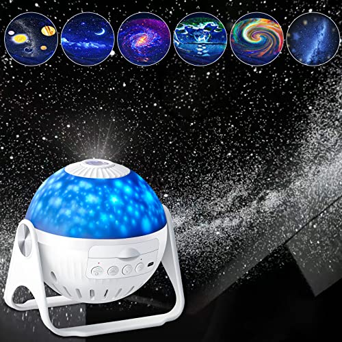 GOZYE Galaxy Projector,6 in 1 Planetarium Projector Night Light with Nebula Moon Planets Aurora,Rotating Star Ceiling Projector for Party/Dating/Bedroom Decor