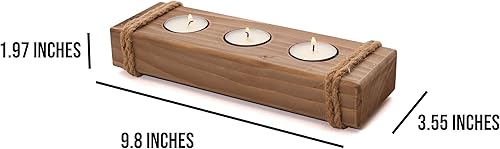 Miniatura 6 de Portavelas de madera - Portavelas rústico - Decoración de mesa de granja de madera fresca - Bandeja portavelas de 3 velas de té - Lindos portavelas