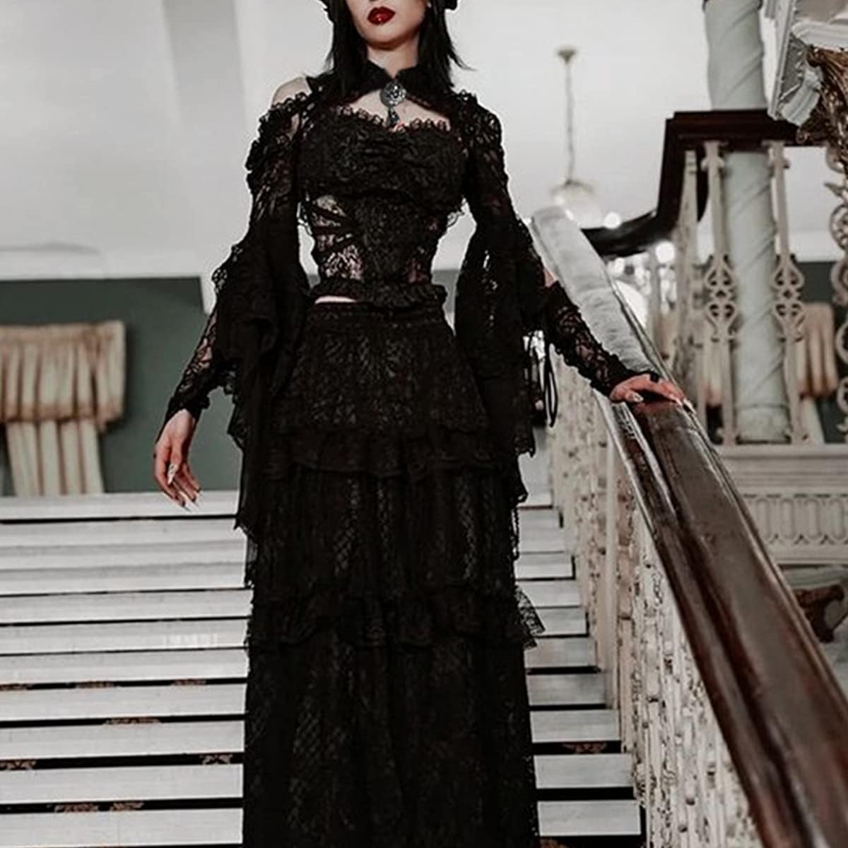 L'VOW Women's Lace Bolero Shrug Goth Crop Top Victorian Lace Sleeves for Witch Vampire Cosplay - Image 8