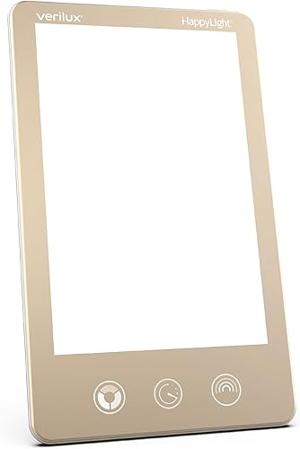 Verilux HappyLight Luxe - Lámpara de terapia de luz con 10,000 lux, sin UV, luz LED blanca brillante con brillo ajustable, color, temporizador de