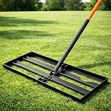 Lawn Leveling Rake, 30'x10' Leveling Rake with 78 Inch Adjustable Handle, Stainless Steel, for Backyard, Garden, Golf Course, Farm ＆ Pasture, Professional Lawn Care Tool - Orange