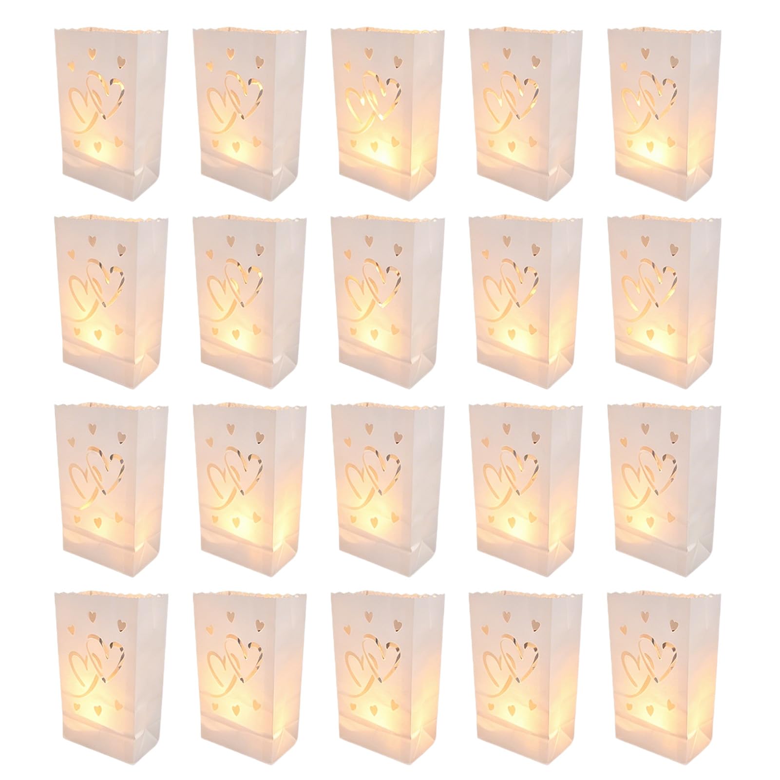 HERCHR 20 Pezzi Sacchetti Portacandele Luminari, Lanterne di Carta Resistenti alla Fiamma con Cuori, Lanternine a Tea Light per Matrimoni, Halloween, Ringraziamento