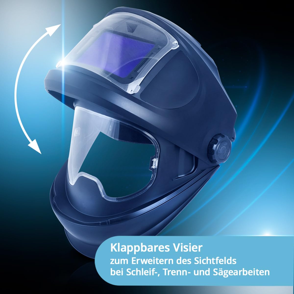STAHLWERK Automatik-Schweißhelm 3-in-1 Master AIR – Schweißhelm mit Frischluftzufuhr, Funktionssteuerung per Bluetooth, True-Colour-Farbwiedergabe, Abdunkelung DIN 4 bis DIN 14, Optik-Klasse 1/1/1/1