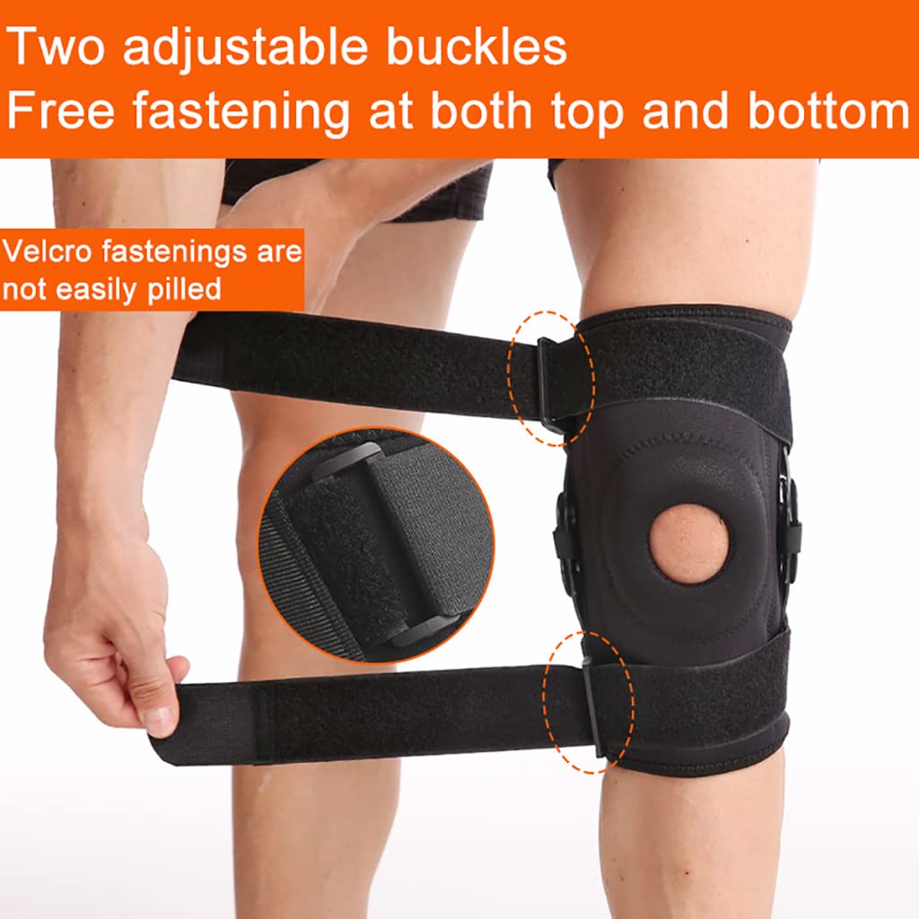Rodillera presurizada Ajustable con bisagras, con estabilizadores Laterales y Almohadillas de Gel para la rótula, Ayuda a la recuperación, Artritis, Baloncesto, Correr, Senderismo.