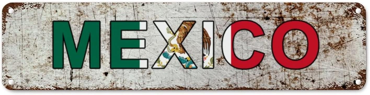 Personalized Mexico Street Sign Mexico Flag Metal Sign Patriotic Decorations Metal Tin Sign Vintage Indoor & Outdoor Decor for Home Man Cave Gate Garden Bars Cafes 24x6in