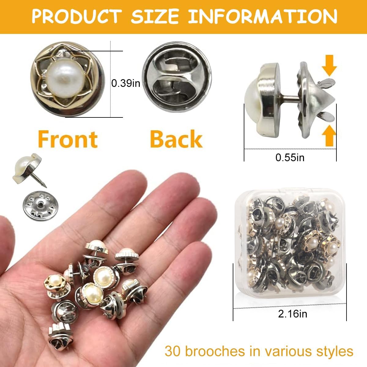 JHBK 30 Pcs Pearl Brooch Buttons for Women | No Sew Shirt Button Pins | Anti Exposure Blouse & Kurti Safety Button | Removable Pearl Button Pins for Sweater, Cardigan, Hijab 2