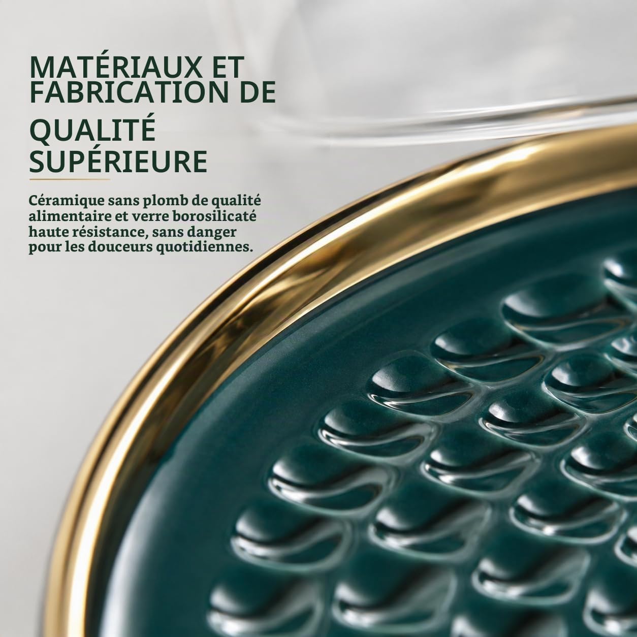 Présentoir à gâteau en céramique avec Cloche en Verre,Assiette en Porcelaine avec Cloche à gâteau,Cloche à gâteau,Cloche à Fromage,Cloche en Verre,Couvercle Alimentaire de 10"