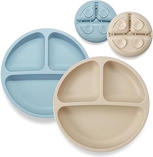 PandaEar 2 Pack Toddler Plates Silicone Suction Plates for Baby Kids| Divided Unbreakable Baby Feeding Plate, Non-Slip, Non-Toxic, BPA Free, Dishwasher and Microwave Safe