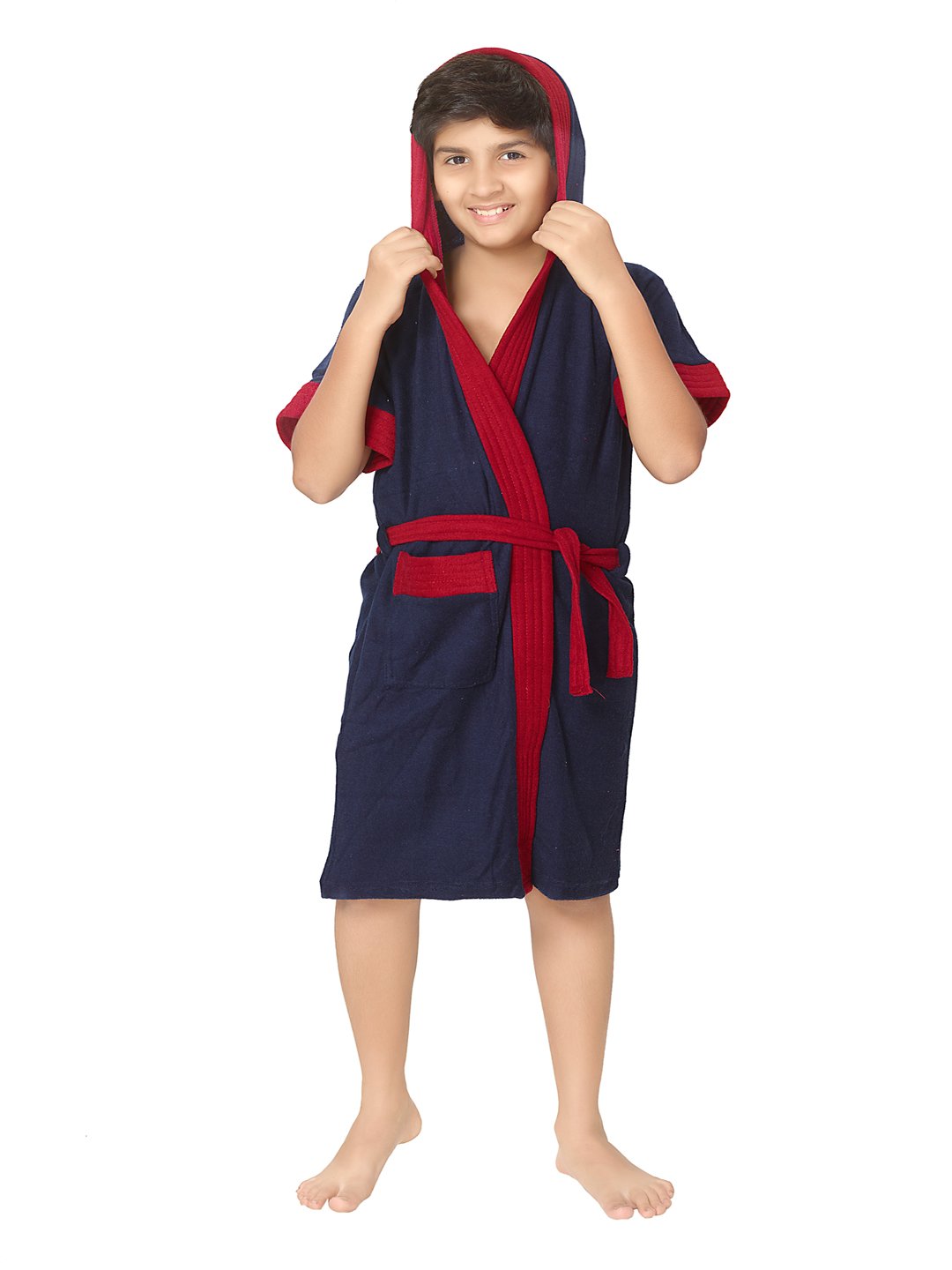 SAND DUNE Kids Hood Half Sleeves, Knee Length, Terry Cotton Bathrobe-picture-10