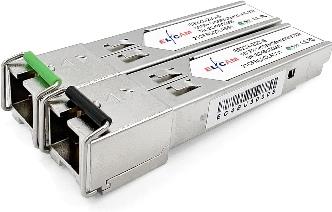 Elfcam® - 1 Pair 10Gbps SFP+ BiDi Fiber Transceiver Module, with Fiber Port SC Simplex Singlemode, Compatible with Intel, DDM 20km