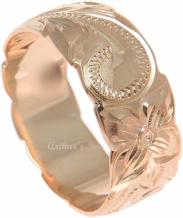 Arthur's Jewelry Pink rose gold plated 925 sterling silver Hawaiian 8mm plumeria flower scroll cut out edge ring size 3 to 12