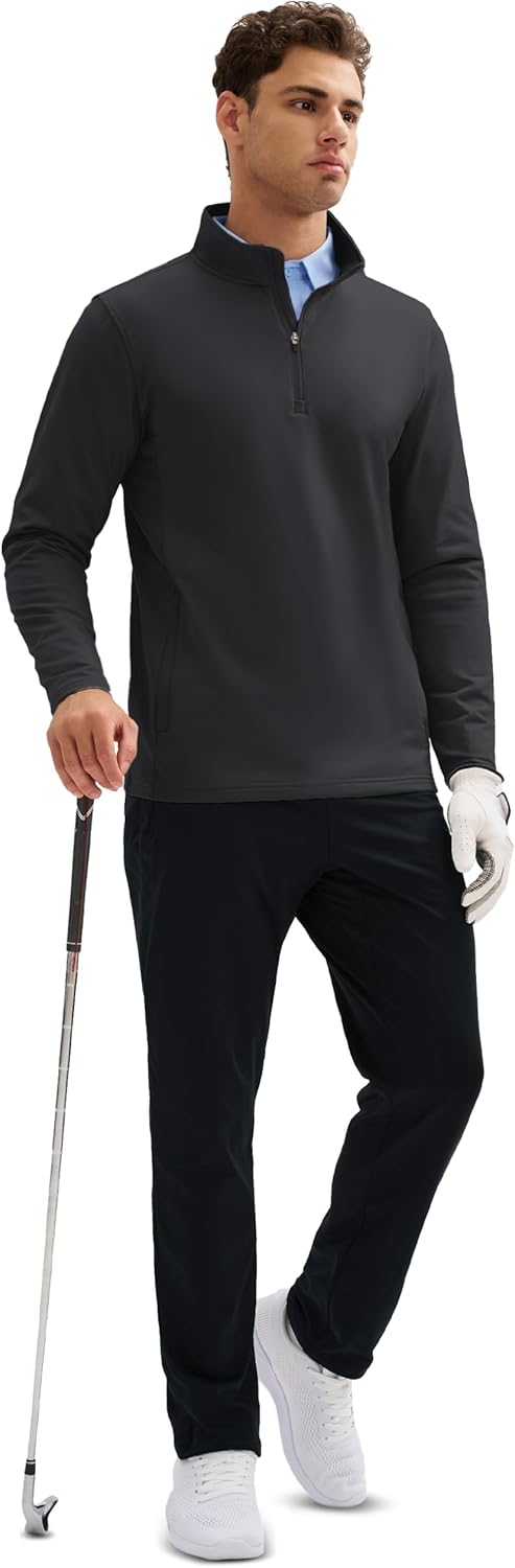 MAGCOMSEN Quarter Zip Pullover Men 1/4 Zip Golf Jacket Fleece Lined Water Resistant Sweatshirt 2 Zipper Pockets Winter - Image 6