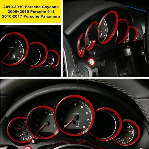 Miniatura 6 de GTINTHEBOX 5 anillos de cubierta de borde interior rojo para Porsche Cayenne 2010-2016, Porsche 911 2010-2016, Porsche Panamera 2010-2016