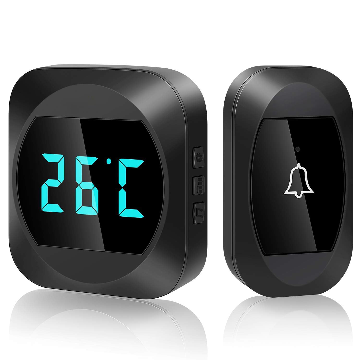 ExceforeWireless Doorbel with 1000ft Range, Ip44 Waterproof Door Bell Chime Kit with Thermometer LED Display, 38 Chimes, 0-100db Loud 4-Level Volume, Plug in Doorbells Cordless for Home Office