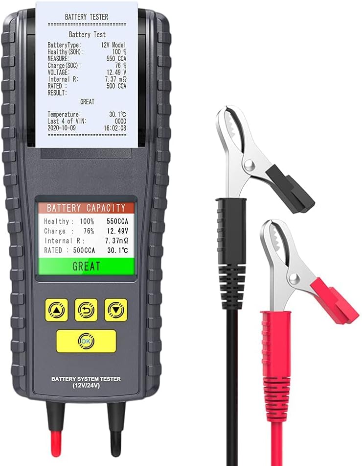 comfleep Automotive Battery Tester 12V/24V Car Battery Tester Cranking and Charging Test System Analyzer Scan Tool with Printer for Heavy Duty Trucks, Cars, Motorcycles and More