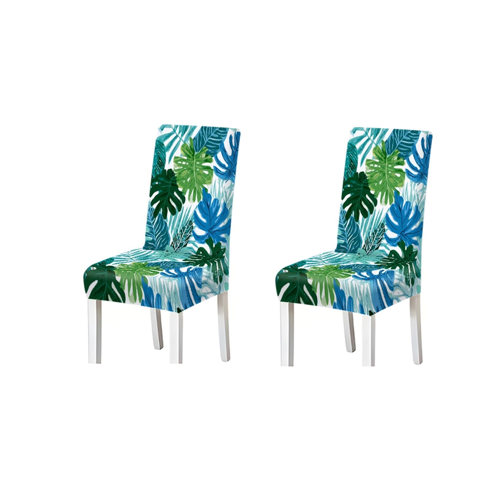 KXUAUV Tropical Monstera Leaf Dining Chair Covers Set Of 2/4/6, Stretch Washable High Back Chair Slipcovers, Coastal Botanical Home Decor Seat Protectors for Restaurant Hotel Party(2PCS Chair cover)