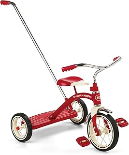Radio Flyer 34TX Kids Beginner Classic Steel Framed 10 Inch Front Wheel Adjustable Seat Tricycle with 3 Position Push Handle, Red