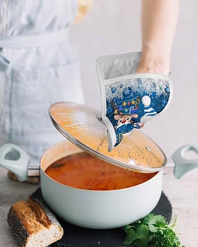 Miniatura 27 de Juego de 3 agarraderas de tela de toalla con bolsillo para cocina, antideslizante y aislante de calor, guantes de horno gruesos para hornear