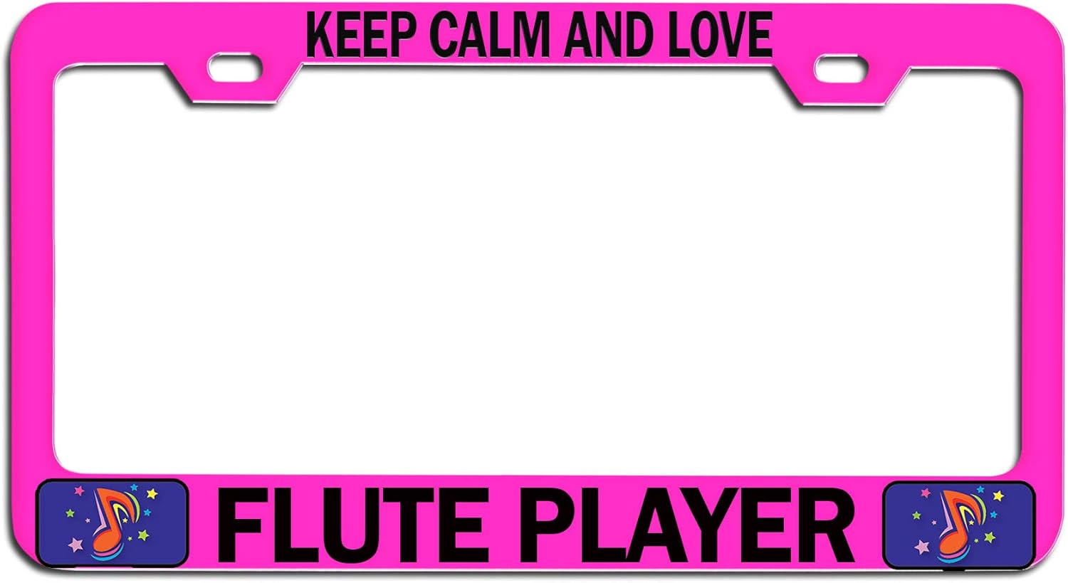 Keep Calm and Love Flute Player Pink Steel Auto SUV License Plate Frame License Tag Holder, O18