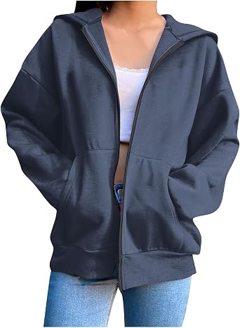 Sweatshirts for Women Trendy Casual Long Sleeve Hooded Oversized Sweatshirts Lightweight Jacket Fall Coats with Pocket
