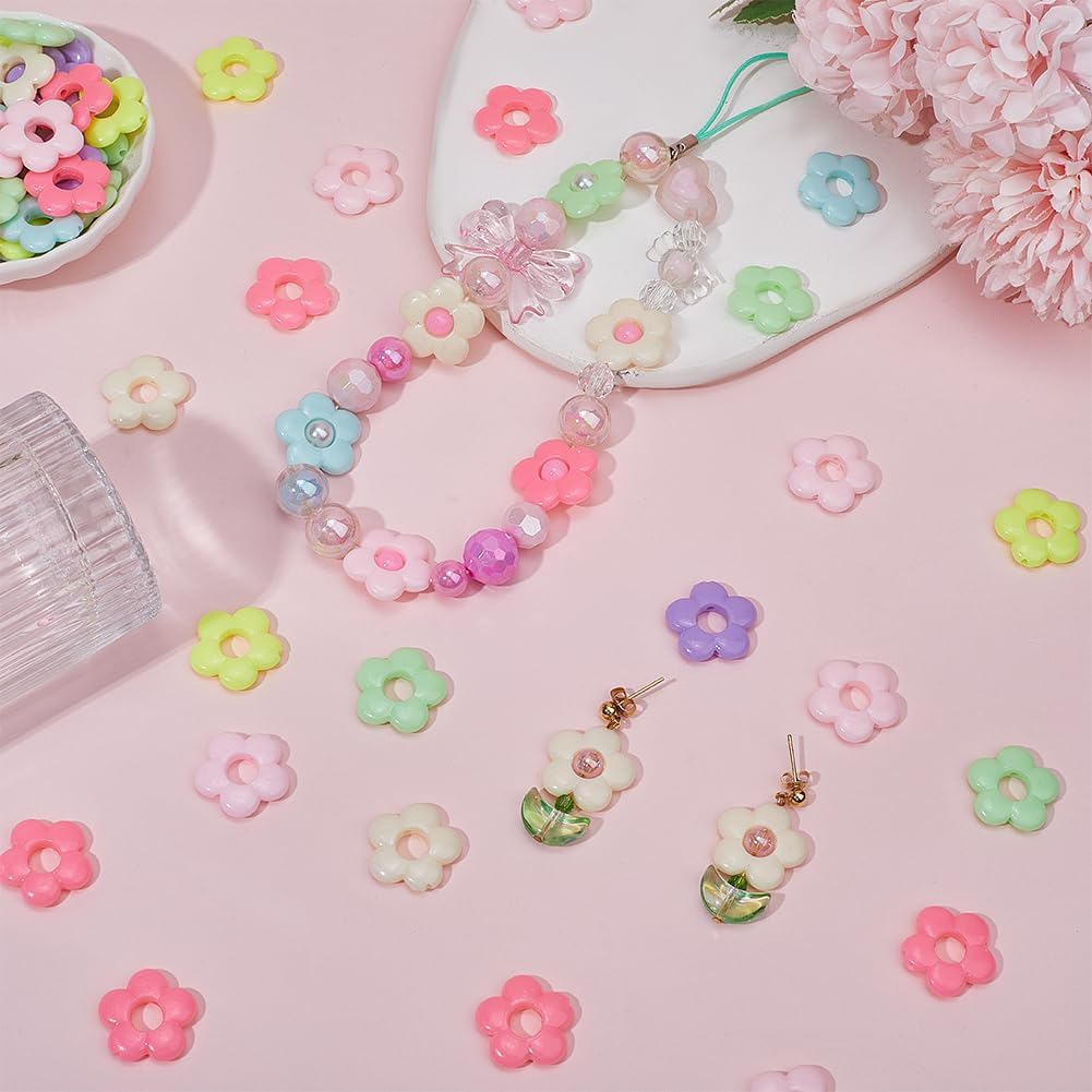 100Pcs Acrylic Flower Beads Hollow Flower Shaped Bead Spacers Opaque Colorful Mixed Color Floral Loose Bead for Jewelry Making Rainbow Bracelets Necklaces Earrings Supplies Adult - Image 4