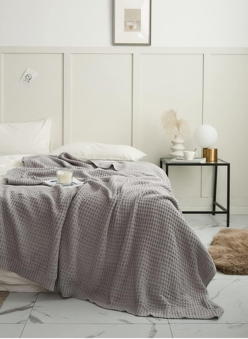 130x160cm テクスチャードニットベッド装飾スローブランケット ホームソフトで心地良い装飾軽量ニットスローブランケットソファ用