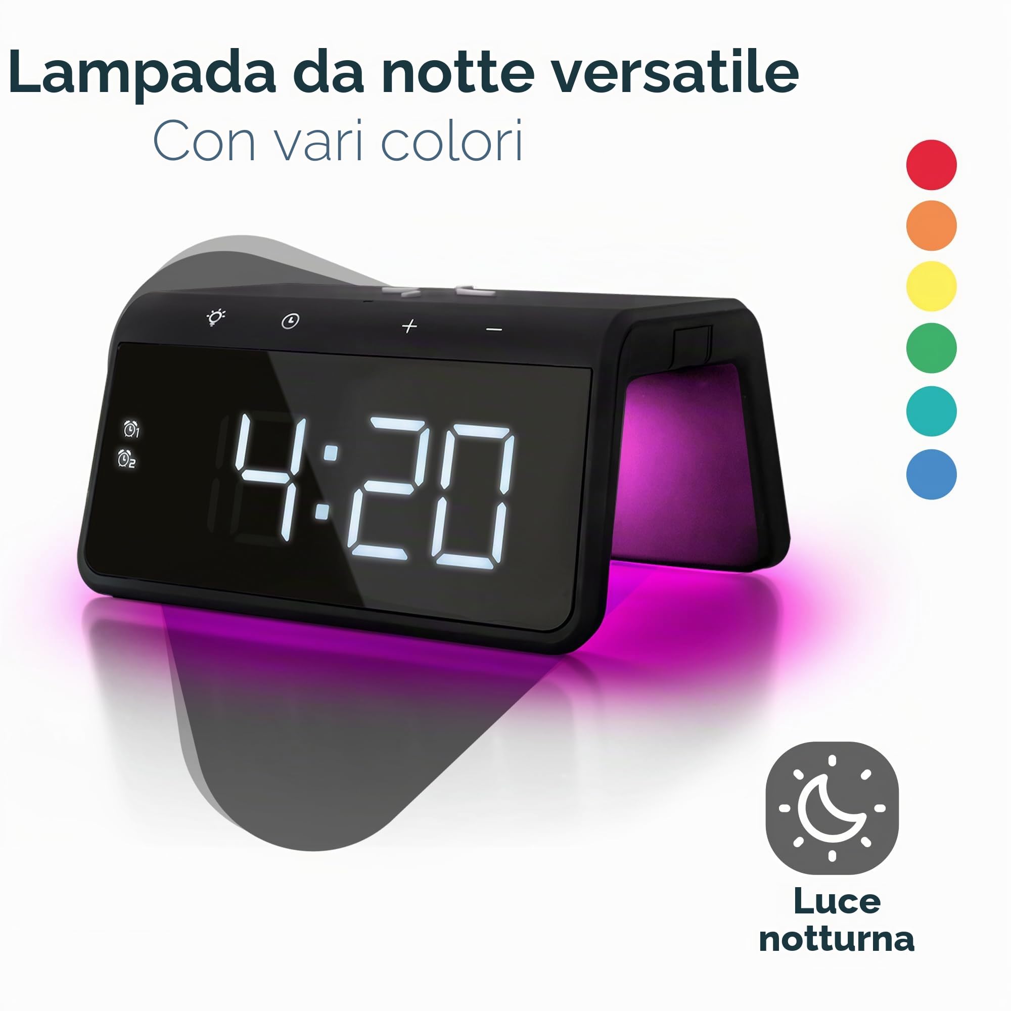 Caliber Sveglia Digitale con Luce, Display dimmerabile, Doppio Allarme e Stazione di Ricarica Rapida, per Bambini e Chi Dorme Profondo, Allarme Forte, Orologio Digitale