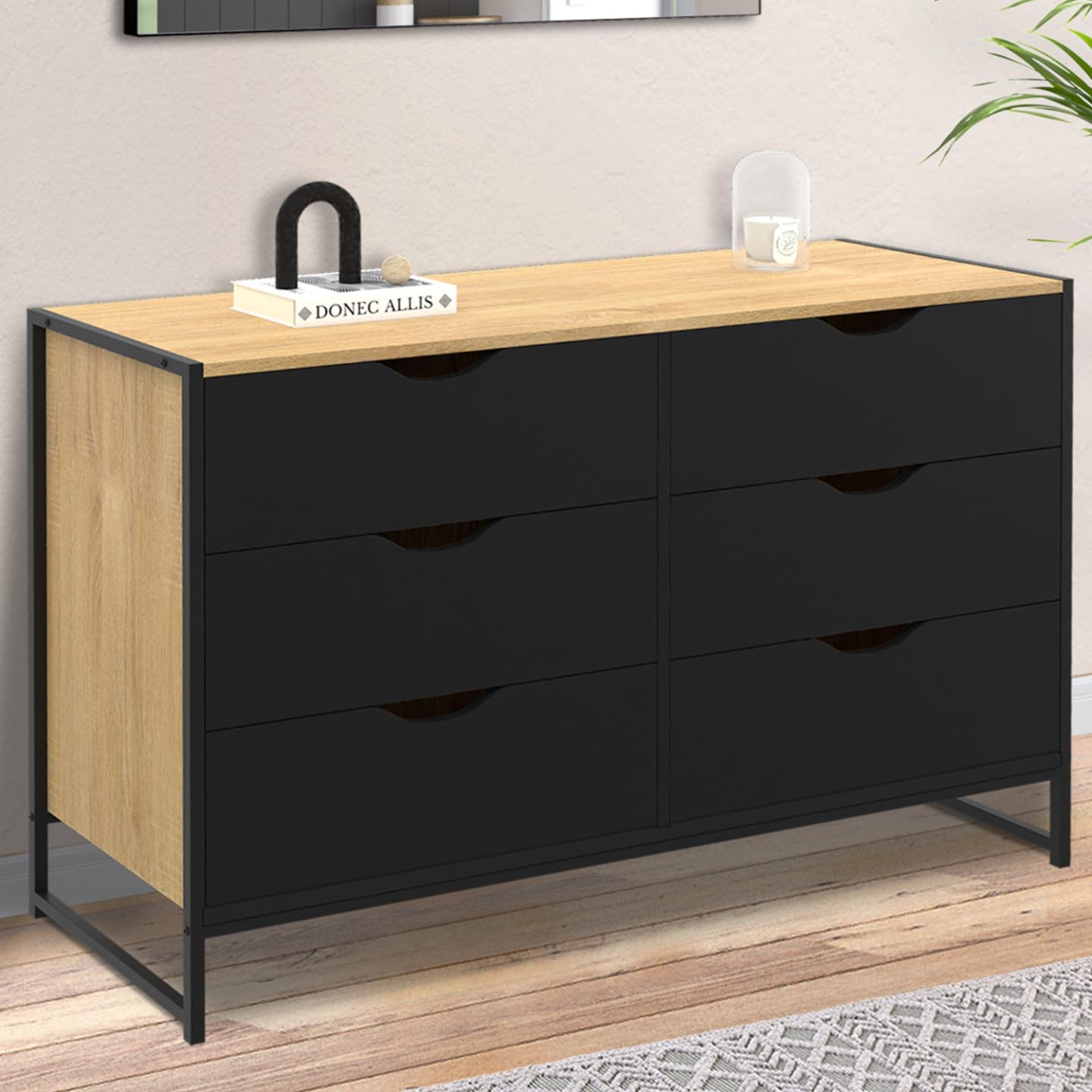 IDMarket - Commode 6 tiroirs Noirs Boston 115 cm Design Industriel